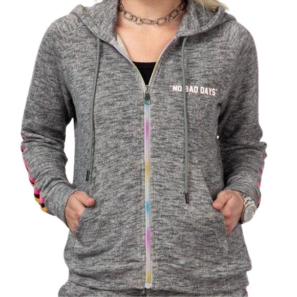 NWOT LE SUPERBE Heather Grey No Bad Days Zip Hoodie - S - Picture 1 of 8